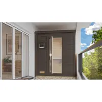 Karibu Saunahaus Außensauna Gartensauna Hytti 0 terragrau lackiert Ofen 9 KW externe Strg easy 38mm Massivholz 200x117x217 cm