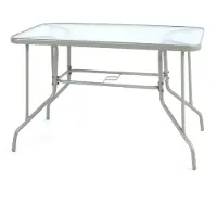 VCM Bistrotisch mit Glasplatte | Maße 110x60x72 cm | Glastisch mit Schirmloch | Gartentisch | Terrassentisch | Tisch