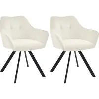 CLP 2er Set Esszimmerstuhl Scott I Samt oder Stoff I Sessel mit Metallgestell I creme Material Samt