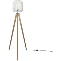 Paco Home Stehlampe Modern Wohnzimmer Schlafzimmer Rattan Optik Boho Korb Stehleuchte E27 Lampenschirm Weiß (Ø28 cm) Lampenfuß Stehleuchte Holz