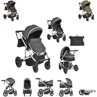 Moni Kombikinderwagen 2 in 1 Thira Babywanne, umbaubar, Sportsitz, Fußabdeckung grau