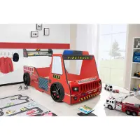 Aileenstore Autobett Kinder 90x200 cm Feuerwehrbett "Rio Firetruck" mit Wandregal