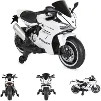 Moni Kinder Elektromotorrad Surfer Stützräder Fußstütze Bluetooth MP3-Ausgang weiß