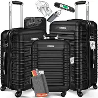 Kesser 3tlg. Hartschalenkofferset Hartschalenkoffer Reisekoffer Set Reisekofferset Trolley Koffer Inkl. Kofferwaage + Gepäckanhänger Rollkoffer Schloss 4 Rollen ABS-Hartschale Teleskopgriff M-L-XL