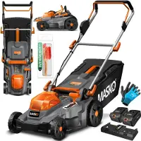 MASKO Akku Rasenmäher ECO-X10 inkl. 1 oder 2 Akkus Li-Ion Batterie 4 Ah & Doppel-Ladegerät – Rasentrimmer, 25-75mm Schnitthöhenverstellung, 33/37/43cm Schnittbreite, Inkl. Handschuhe & Bürste