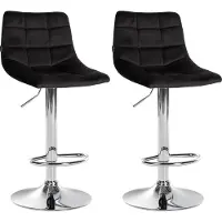 CLP 2er Set Barhocker Jerry Samt höhenverstellbar und 360 drehbar | Farbe schwarz Gestell Farbe chrom