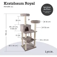 Lycce Kratzbaum groß, mehrstöckiger Katzenbaum inkl. 10 Kratzsäulen mit vollständiger Sisalumwicklung, Höhle, Hängematte, 4 Plattformen, Plüschball, sehr stabil, platzsparend, Farbe:grau