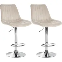 CLP 2er Set Barhocker Toni Samt drehbar und stufenlos höhenverstellbar creme Material Gestell Metall in Chromoptik