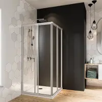 Breuer Eckeinstieg Schiebetür Fara 4 Express Q72 70-80 cm Höhe 185 cm Klarglas Profilfarbe silber matt