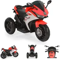 Moni Kinder Elektromotorrad Hurricane drei Räder, Musikfunktion, Rückwärtsgang rot