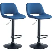 CLP 2er Set Barhocker Camden Samt drehbar und höhenverstellbar | blau Farbe blau Material Gestell Metall matt schwarz