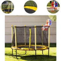 Chipolino Kindertrampolin Sporty 140 cm Basketballkorb Leiter Federabdeckung gelb