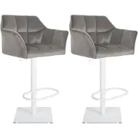 CLP 2er Set Barhocker Damaso Samtbezug drehbar und stufenlos höhenverstellbar | Farbe grau Material Gestell Metall matt weiss