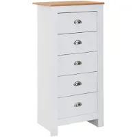 Wohnling Sideboard mit 5 Schubladen 53x114x39 cm Kommode Weiß / Eiche Modern Design Anrichte Hoch Schmal Schubladenkommode Wohnzimmer
