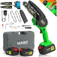 MASKO Mini-Kettensäge mit Akku 8000mAh | Handkettensäge Elektro mit 2 Akku 4000mAh für Gartenscheren/Astscheren/Holzschneiden | Motorsäge 800W automatisches Ölsystem