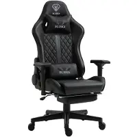 Trisens Chair Racing Chefsessel mit Fußstütze und ergonomsichen 4D-Armlehnen, ergonomischer Sportsitz Optik,Farbe:Schwarz