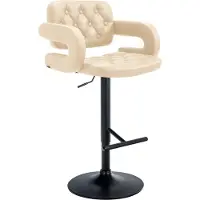 DELUKE Barhocker BURID - Kunstleder Creme 62x55x103 cm Schwarz | Barstuhl Höhenverstellbar Mit Lehne Drehbar Tresenhocker Tresenstuhl Kneipenhocker
