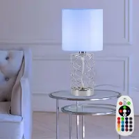 Etc-shop RGB LED Tischleuchte, Textil weiß, Stahl silber, D 18 cm