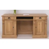 Casa Padrino Landhausstil Schreibtisch Naturfarben 160 x 70 x H. 78 cm - Massivholz Bürotisch mit 2 Türen und 2 Schubladen - Massivholz Möbel - Büro Möbel im Landhausstil - Landhausstil Möbel