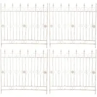 DELUKE Gartenzaun LINUS 4er Set Antik - 124x1x116cm, Metall, Antik-Creme | Steckzaun Element Rankzaun Eisen