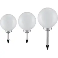 Etc-shop 3er Set LED Solarleuchten, Kugel weiß, Erdspieß, D 20/25/30 cm
