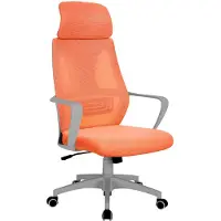 Trisens Bürostuhl mit Lordosenstütze im Netzstoff-Design Schreibtischstuhl mit Wippfunktion ergonomischer Drehstuhl mit einer verstellbaren atmungsaktiven Rückenlehne,Farbe:Grau/Orange