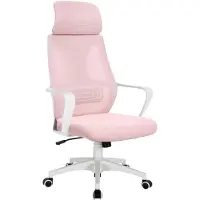 Trisens Bürostuhl mit Lordosenstütze im Netzstoff-Design Schreibtischstuhl mit Wippfunktion ergonomischer Drehstuhl mit einer verstellbaren atmungsaktiven Rückenlehne,Farbe:Weiß/Rosa
