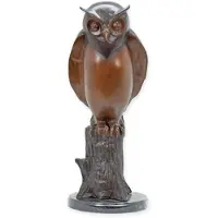 Casa Padrino Luxus Bronze Deko Figur Eule Braun / Grau / Schwarz 21 x 20 x H. 50 cm - Bronze Deko Skulptur - Schreibtisch Deko - Deko Accessoires - Luxus Accessoires