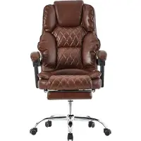 Trisens Bürostuhl mit Fußstütze und flexiblen 3-Punkt-Armlehnen - Schreibtischstuhl in Lederoptik mit Chrom-Base - ergonomischer Bürostuhl mit verstellbarer Rückenlehne ,Farbe:Dunkelbraun