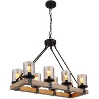 Etc-shop Hängeleuchte, Metall, Holz, rauchfarben, 8 Flammig, L 75 cm