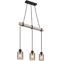 Globo Hängeleuchte, Holzbalken, Glas rauchfarben, H 140 cm