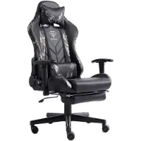 Trisens Gaming Stuhl mit Fußstütze und ergonomsichen 4D-Armlehnen gaming chair in ergonomischer Sportsitz Optik Gamer Stuhl mit verstellbaren Rückenstützkissen Bürostuhl,Farbe:Schwarz/Military -Grau