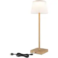 Globo Lighting LED Tischleuchte, Touchdimmer, USB Akku, Holzoptik, H 38 cm