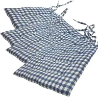 NYVI Stuhlkissen 40x40 cm ComfySeat - Sitzkissen mit Bändern / Schleife, 9-fache Steppung - Indoor & Outdoor, Farbe:Karo-Blau, Set:4er Set