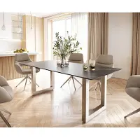 DELIFE Esstisch Edge 200x100 Keramik Laminam Noir Desir Braun Edelstahl Breit