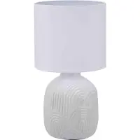 B&S Keramik Tischlampe mit Stoffschrim Rund E27 Höhe 34 cm weiß