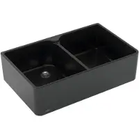 Villeroy & Boch 638001R7 Spülstein Doppelbecken 80 X - 795 x 500 mm, Pure Black mit Ablaufgarnitur
