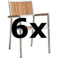 AK AS-S 6Stk Designer Gartenstuhl mit Armlehne Gartensessel Stapelstuhl Stapelsessel Sessel KUBA-TEAK Edelstahl Teak A-Grade stapelbar sehr robust Gastroqualität