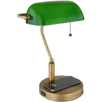 Globo RGB LED Tischleuchte, Bankerlampe, messing, Glas grün, H 36 cm