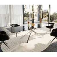 DELIFE Esstisch Edge 300x100 Reliefglas Rauchschwarz 3D-Design Kreuzgestell Rechteck Edelstahl