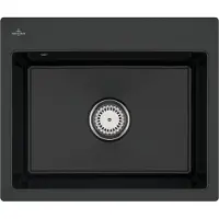 Villeroy & Boch 33091FR7 Subway 60 S flat Keramikspüle Flächenbündiger Einbau Unterschrankbreite ab 60 cm Pure Black Keramik Handbetätigung - inkl.