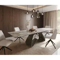 DELIFE Esstisch Edge 200-300x100 Keramik Minas Melange Weiß-Beige W-Gestell Effektfinish Titan Ausziehbar