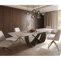 DELIFE Esstisch Edge 300x100cm Keramik Minas Melange Weiß-Beige Infinity Metall Effektfinish Titan