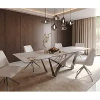 DELIFE Esstisch Edge 300x100 Keramik Minas Melange Weiß-Beige Spider Flachstahl Edelstahl
