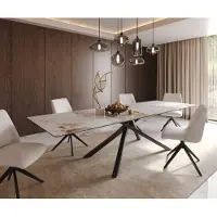 DELIFE Esstisch Edge 300x100 Keramik Minas Melange Weiß-Beige Kreuzgestell Rechteck Schwarz