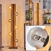 Hofstein Isorella Stehlampe aus Holz/Metall/Glas in Natur/Schwarz/Bernstein/Rauch