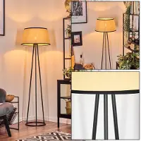 Hofstein Tamarispa Stehlampe aus Metall/Papiergeflecht in Schwarz/Beige