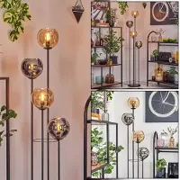 Hofstein Cesaro Stehlampe aus Metall/Glas, Schwarz/Bernstein/Chrom/Rauch, Fußschalter
