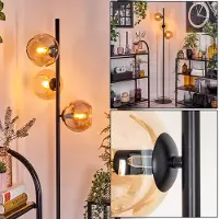 Hofstein Cesaro Stehlampe aus Metall/Glas in Schwarz/Bernstein mit Fußschalter