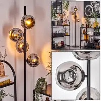 Hofstein Villamare Stehlampe aus Metall/Glas in Schwarz/Chrom/Rauch mit Fußschalter